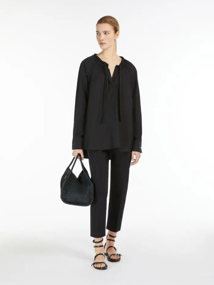 Women Max Mara Blouses Oversize Poplin Shirt Black