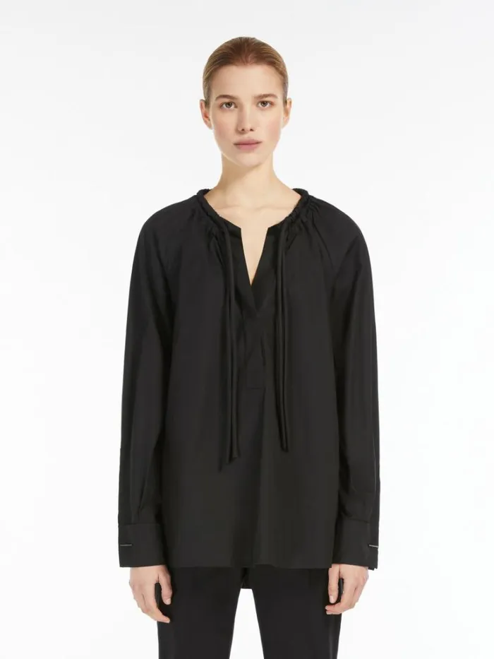 Women Max Mara Blouses Oversize Poplin Shirt Black