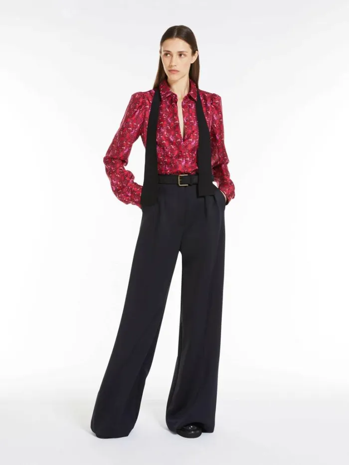Women Max Mara Blouses Printed Silk Twill Shirt Bordeaux