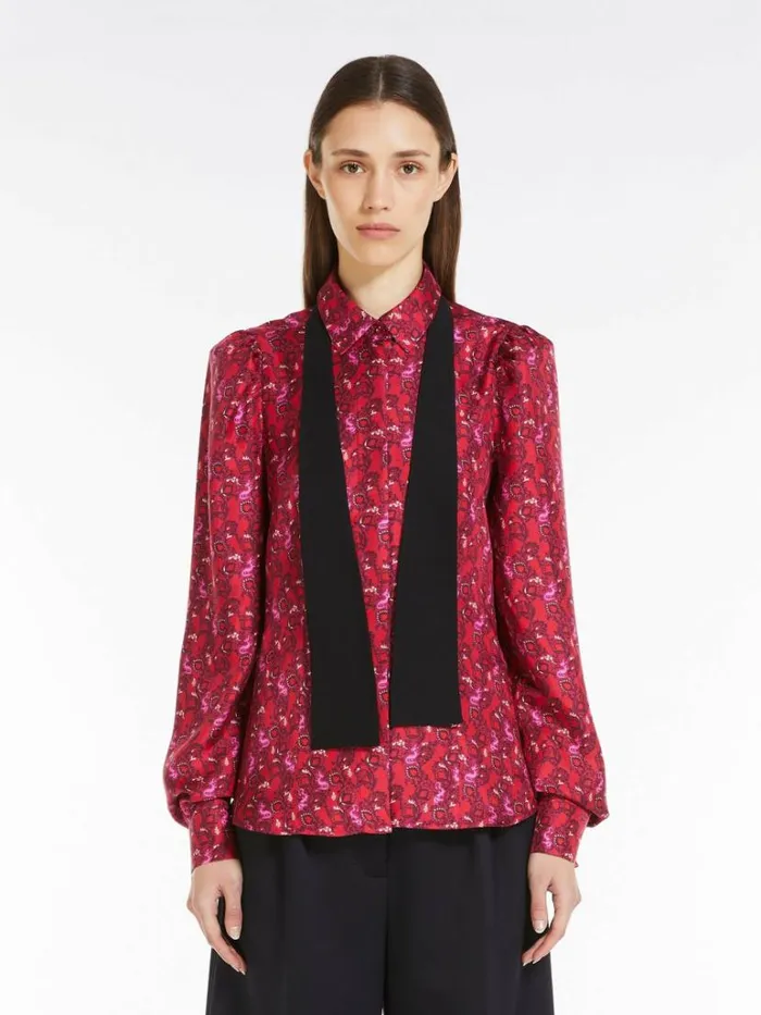 Women Max Mara Blouses Printed Silk Twill Shirt Bordeaux
