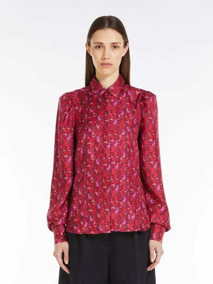 Women Max Mara Blouses Printed Silk Twill Shirt Bordeaux