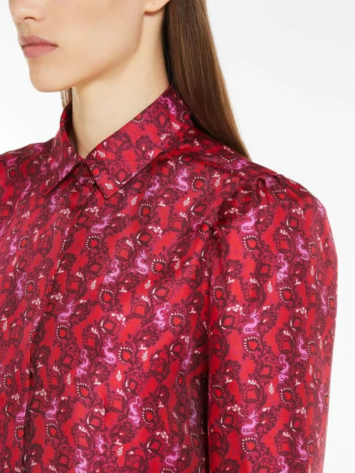 Women Max Mara Blouses Printed Silk Twill Shirt Bordeaux