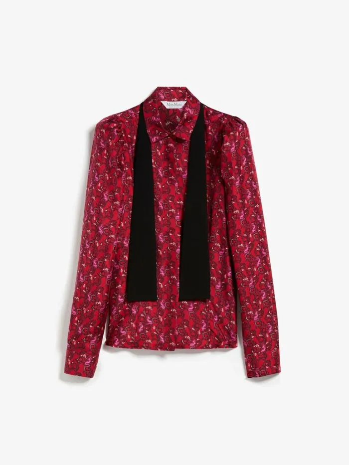 Women Max Mara Blouses Printed Silk Twill Shirt Bordeaux
