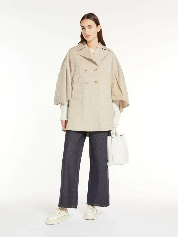 Women Max Mara Capes Cloak In Jacquard Gabardine Beige