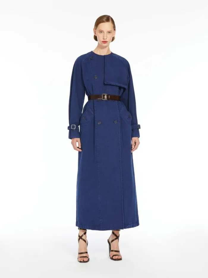 Women Max Mara Coats Canvas Doublebreasted Trench Coat Navy