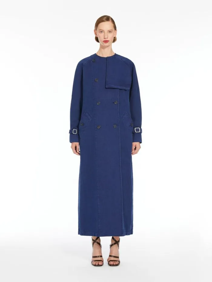 Women Max Mara Coats Canvas Doublebreasted Trench Coat Navy