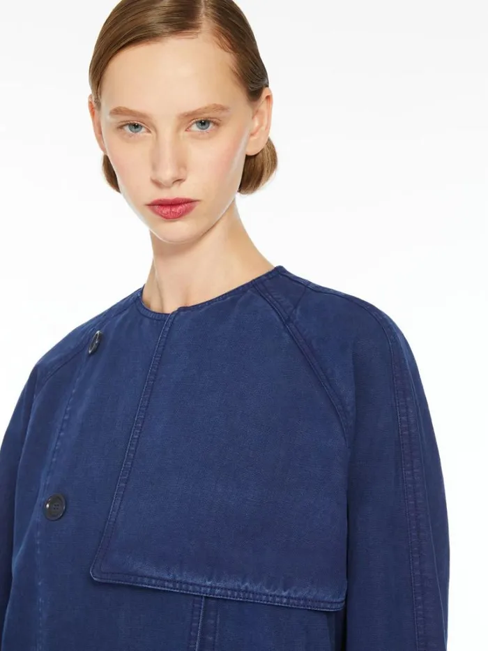 Women Max Mara Coats Canvas Doublebreasted Trench Coat Navy