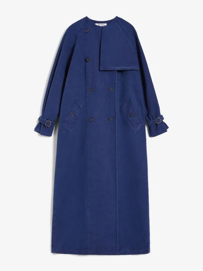 Women Max Mara Coats Canvas Doublebreasted Trench Coat Navy
