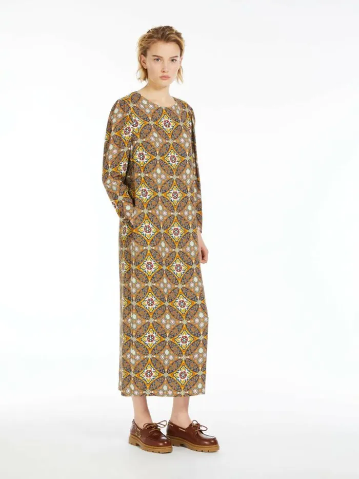 Women Max Mara Dresses Belted Viscose Crepe Dress Mustard