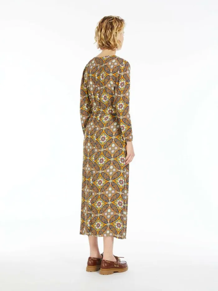 Women Max Mara Dresses Belted Viscose Crepe Dress Mustard
