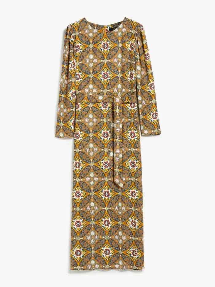 Women Max Mara Dresses Belted Viscose Crepe Dress Mustard