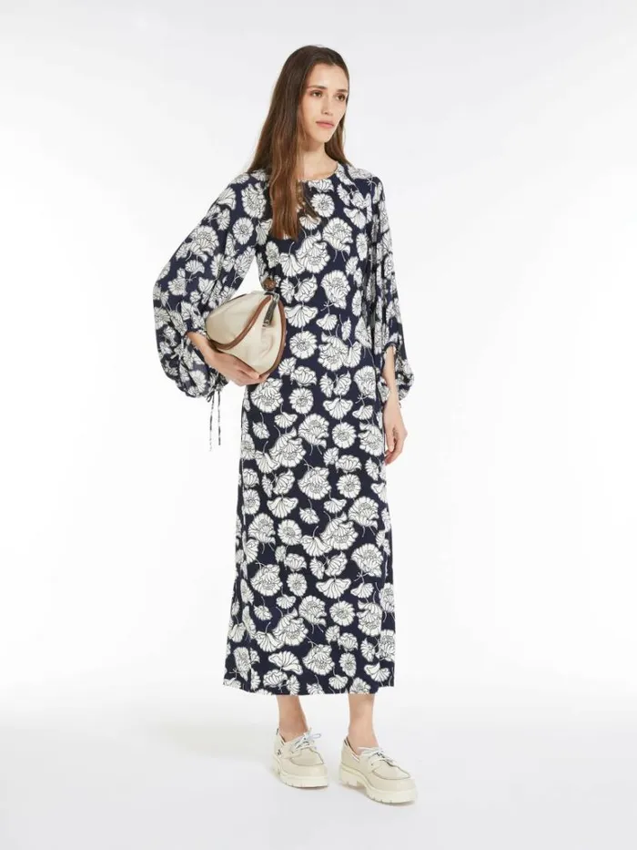 Women Max Mara Dresses Jersey Dress With Printed Sleeves Navy