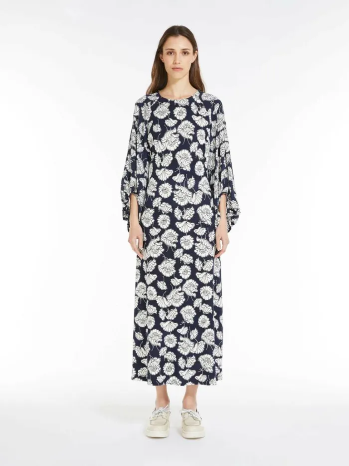 Women Max Mara Dresses Jersey Dress With Printed Sleeves Navy