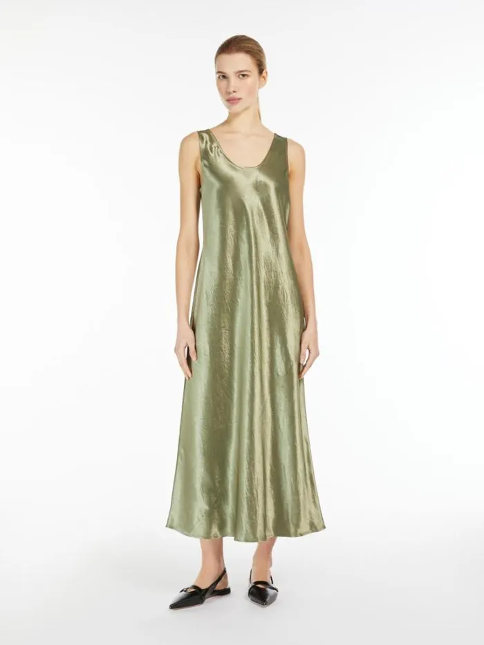 Women Max Mara Dresses Long Technical Satin Dress Pastel Green