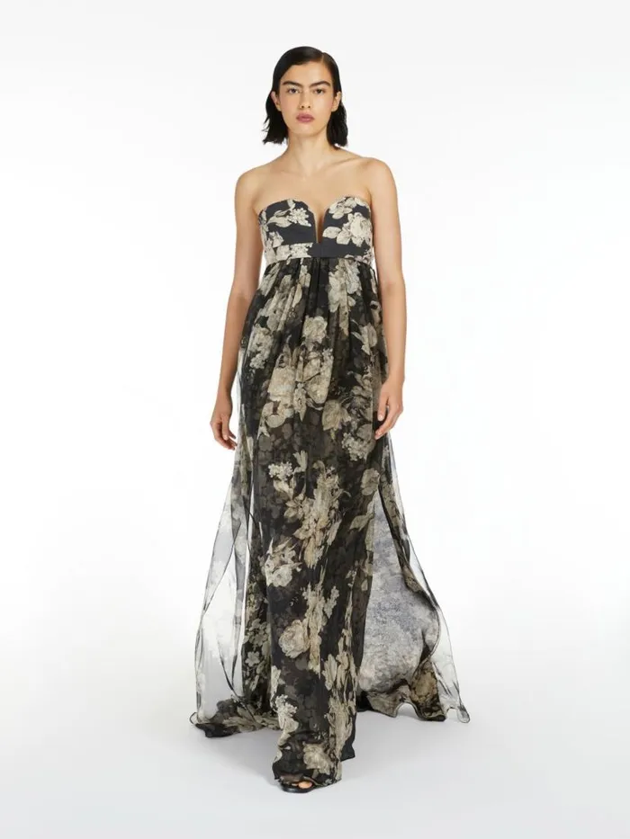Women Max Mara Dresses Printed Chiffon Bustier Dress Black