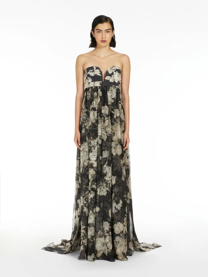 Women Max Mara Dresses Printed Chiffon Bustier Dress Black