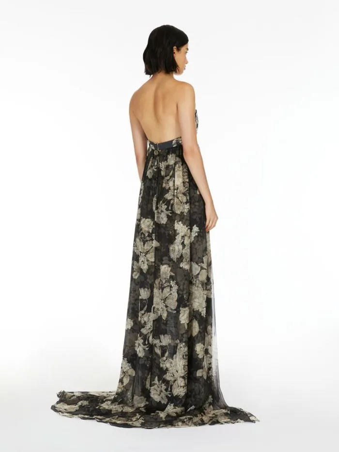 Women Max Mara Dresses Printed Chiffon Bustier Dress Black