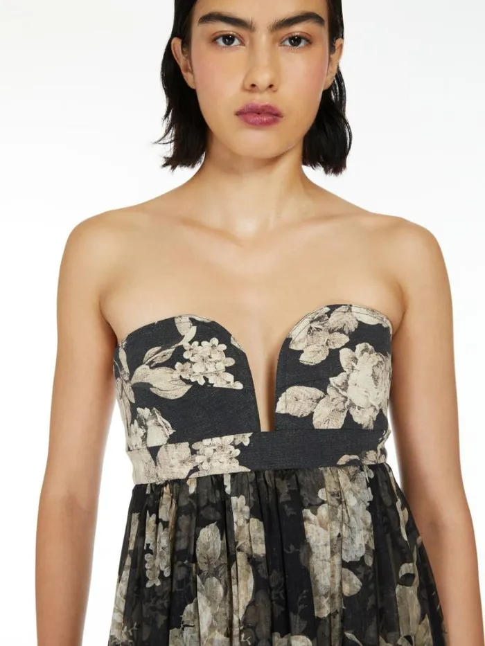 Women Max Mara Dresses Printed Chiffon Bustier Dress Black