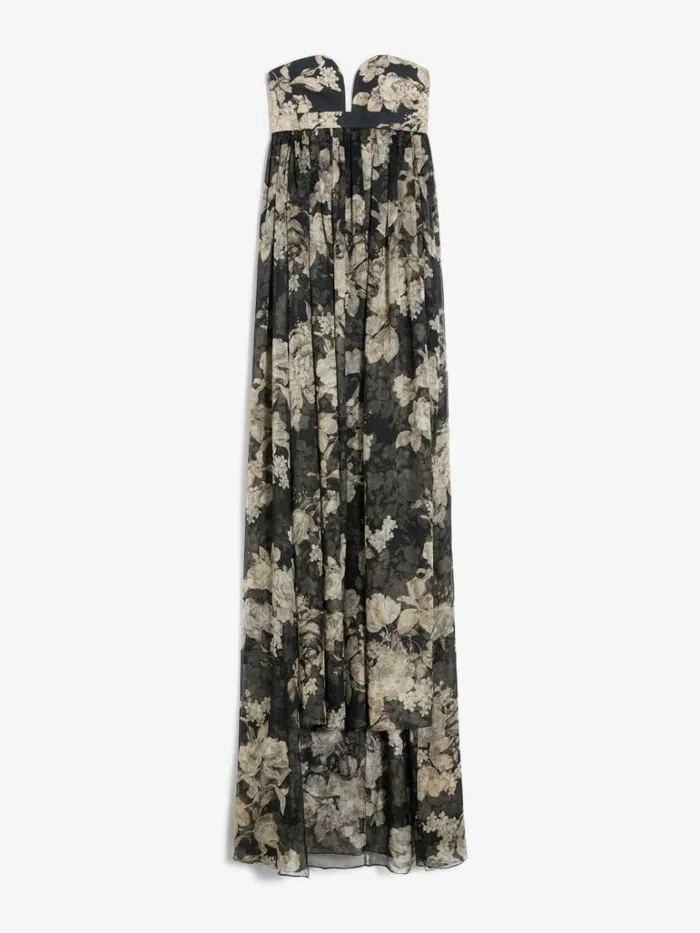 Women Max Mara Dresses Printed Chiffon Bustier Dress Black