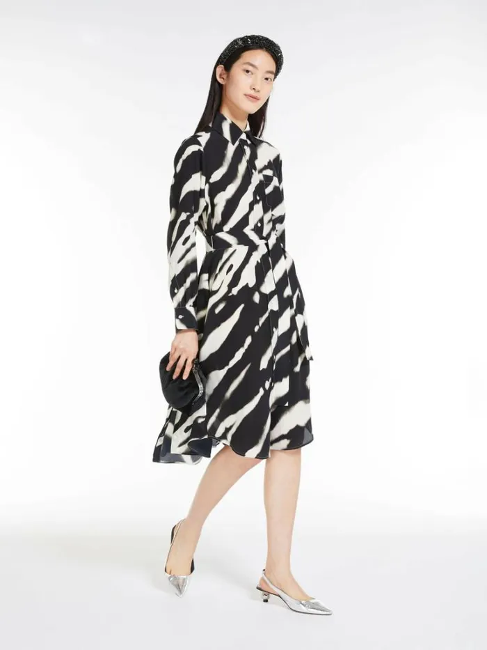 Women Max Mara Dresses Printed Crepe De Chine Shirt Dress Black