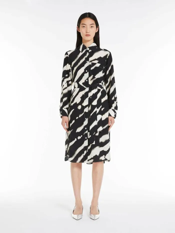 Women Max Mara Dresses Printed Crepe De Chine Shirt Dress Black