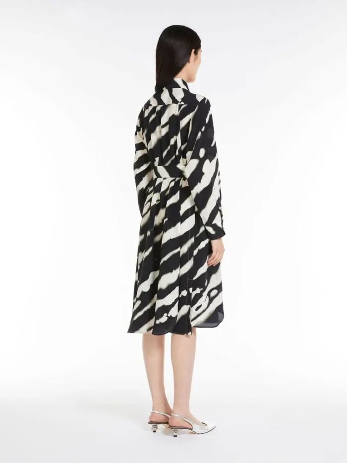 Women Max Mara Dresses Printed Crepe De Chine Shirt Dress Black