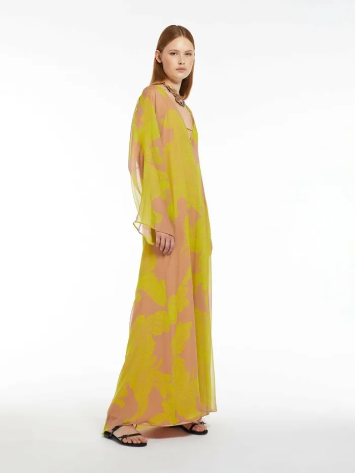 Women Max Mara Dresses Printed Silk Kaftan Dress Hazelnut Brown