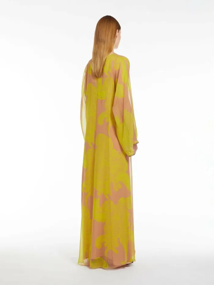 Women Max Mara Dresses Printed Silk Kaftan Dress Hazelnut Brown