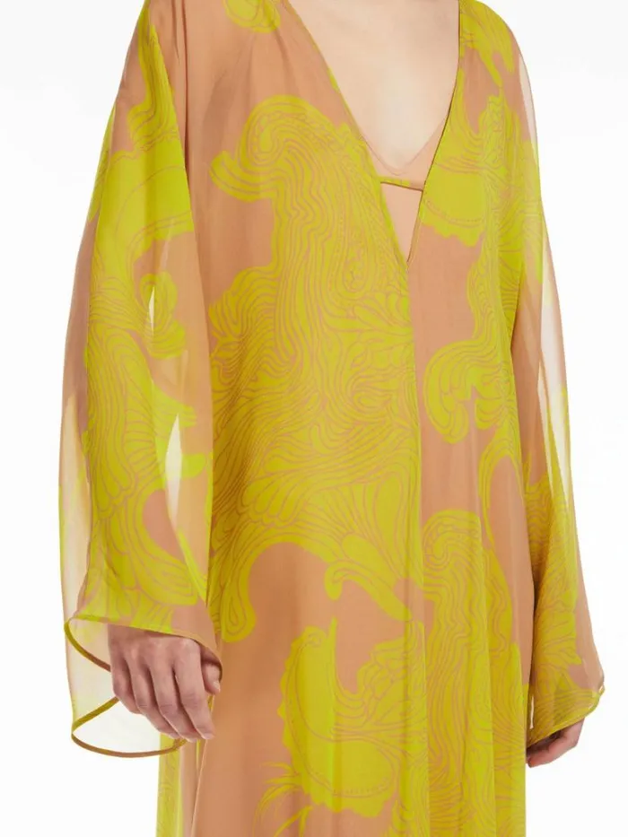 Women Max Mara Dresses Printed Silk Kaftan Dress Hazelnut Brown