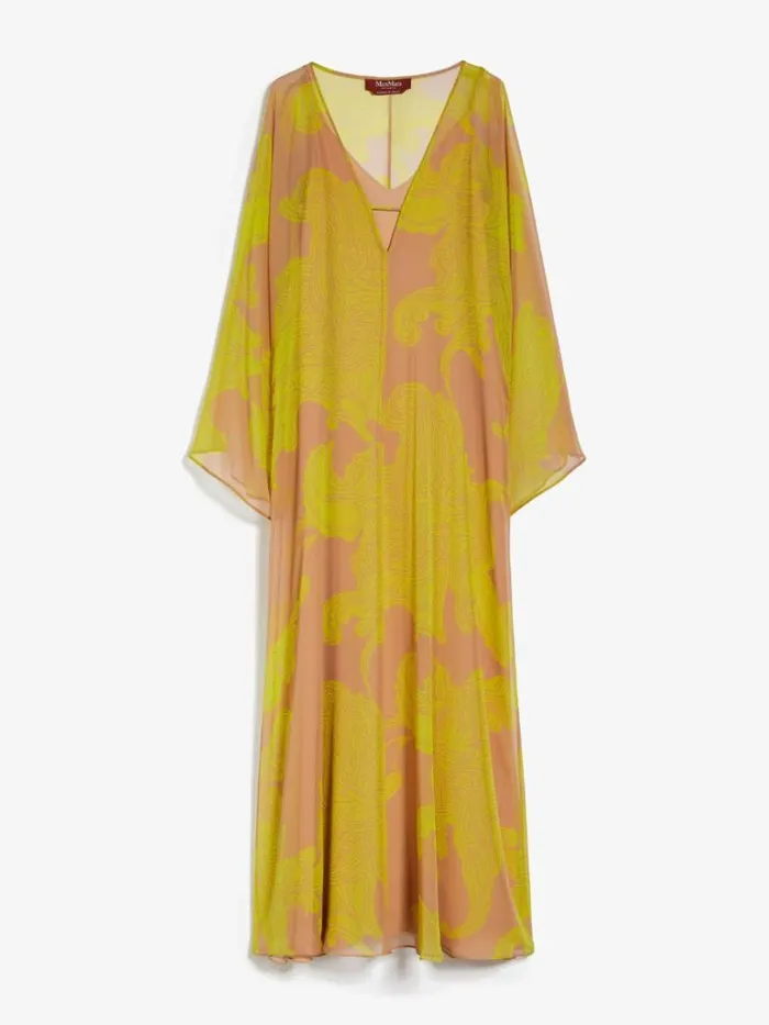 Women Max Mara Dresses Printed Silk Kaftan Dress Hazelnut Brown