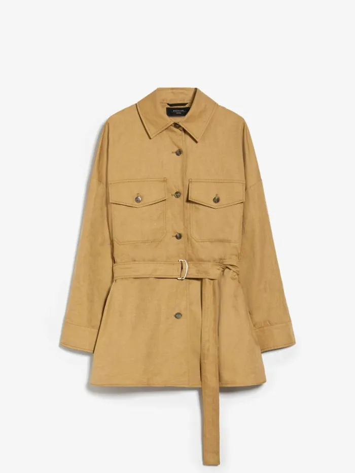 Women Max Mara Jackets And Blazers Cotton And Linen Basketweave Jacket Beige