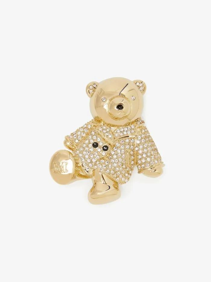 Women Max Mara Jewelry Metal Teddy Bear Brooch Crystal