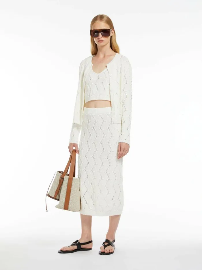 Women Max Mara Knitwear Argyle Cottonblend Cardigan White