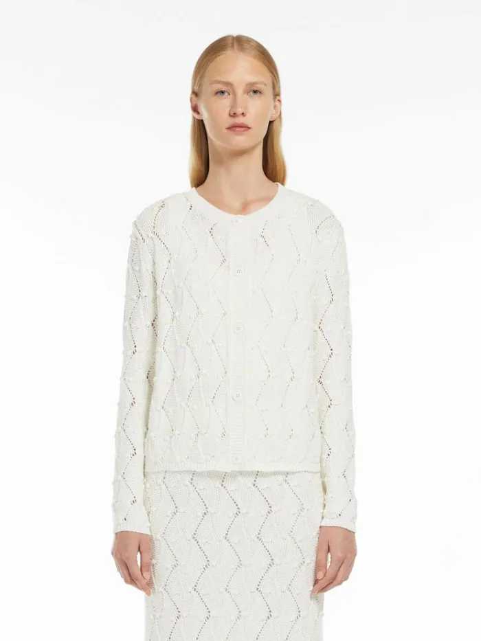 Women Max Mara Knitwear Argyle Cottonblend Cardigan White