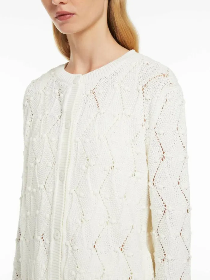 Women Max Mara Knitwear Argyle Cottonblend Cardigan White
