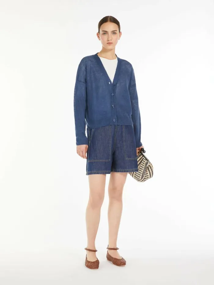 Women Max Mara Knitwear Linen Yarn Cardigan Navy