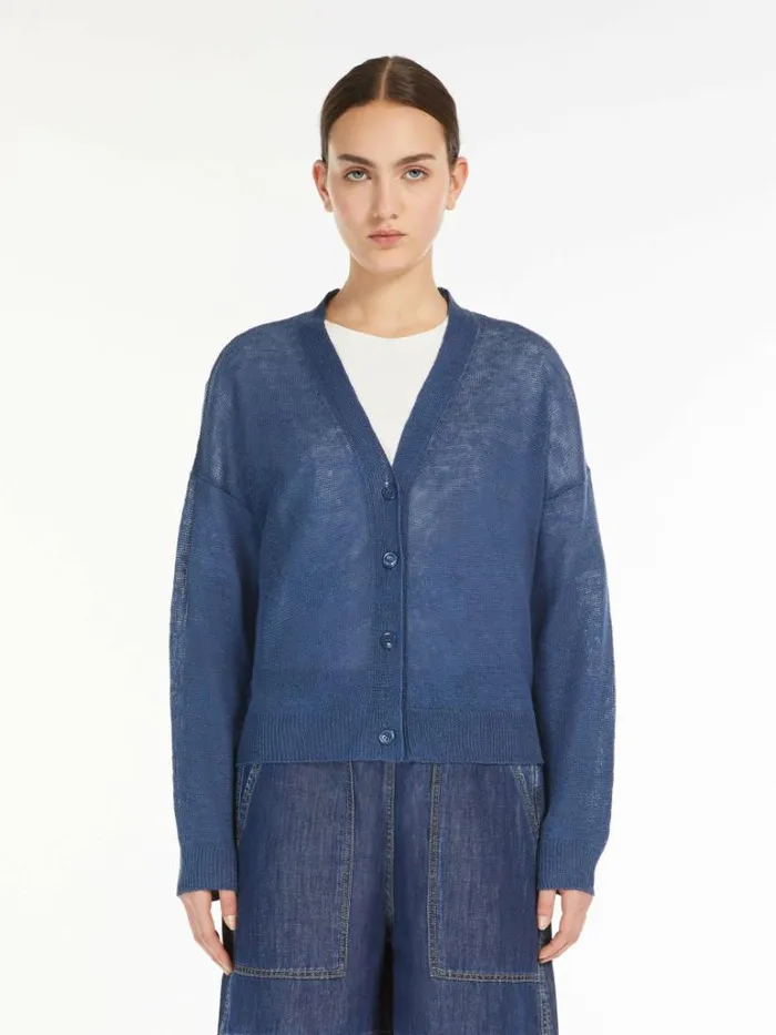 Women Max Mara Knitwear Linen Yarn Cardigan Navy