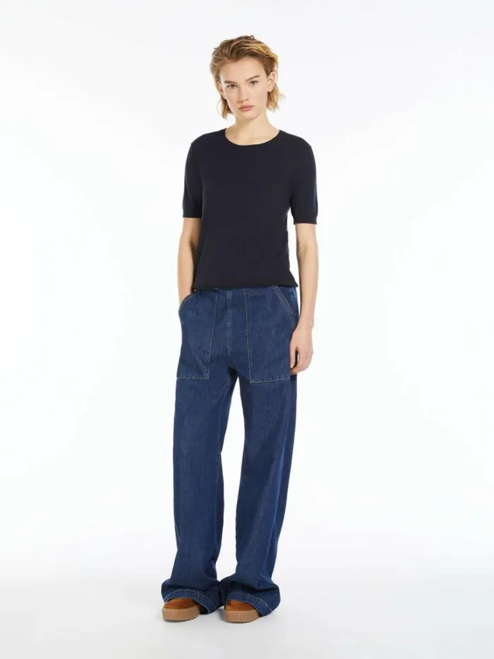 Women Max Mara Knitwear Silk And Cotton Yarn Tshirt Navy