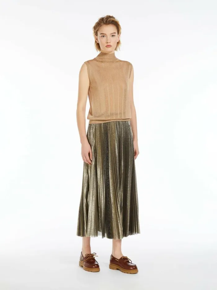 Women Max Mara Knitwear Viscose And Lurex Knit Top Gold