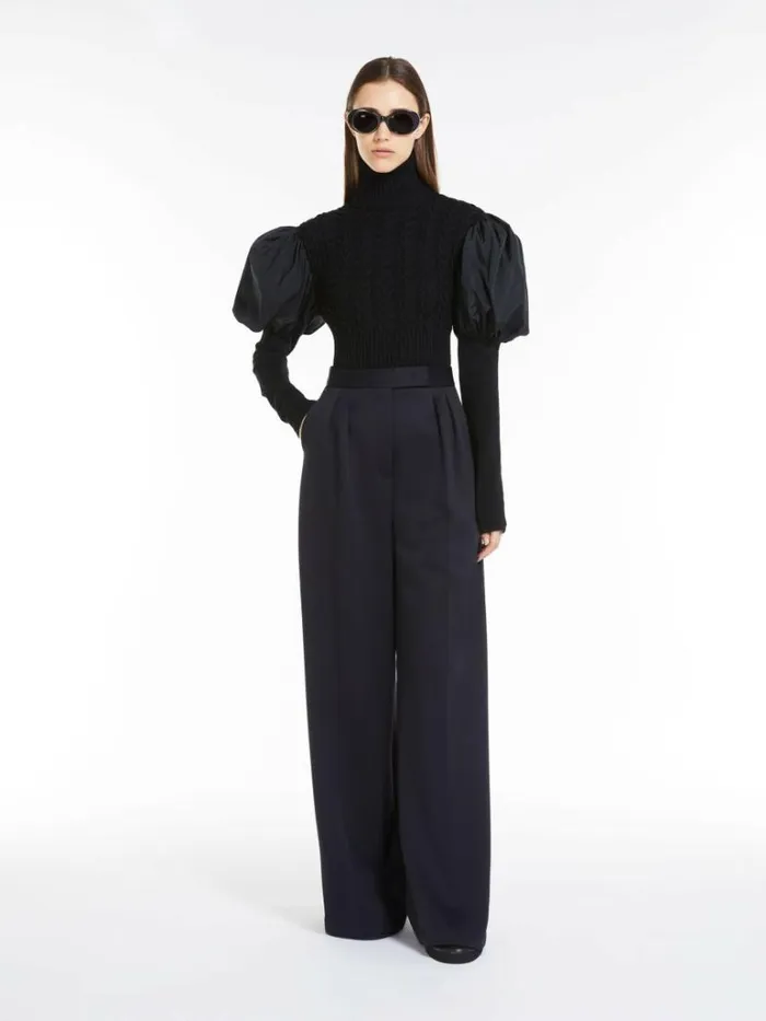 Women Max Mara Knitwear Wool Jumper With Taffeta Sleeves Black