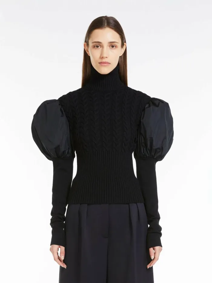 Women Max Mara Knitwear Wool Jumper With Taffeta Sleeves Black