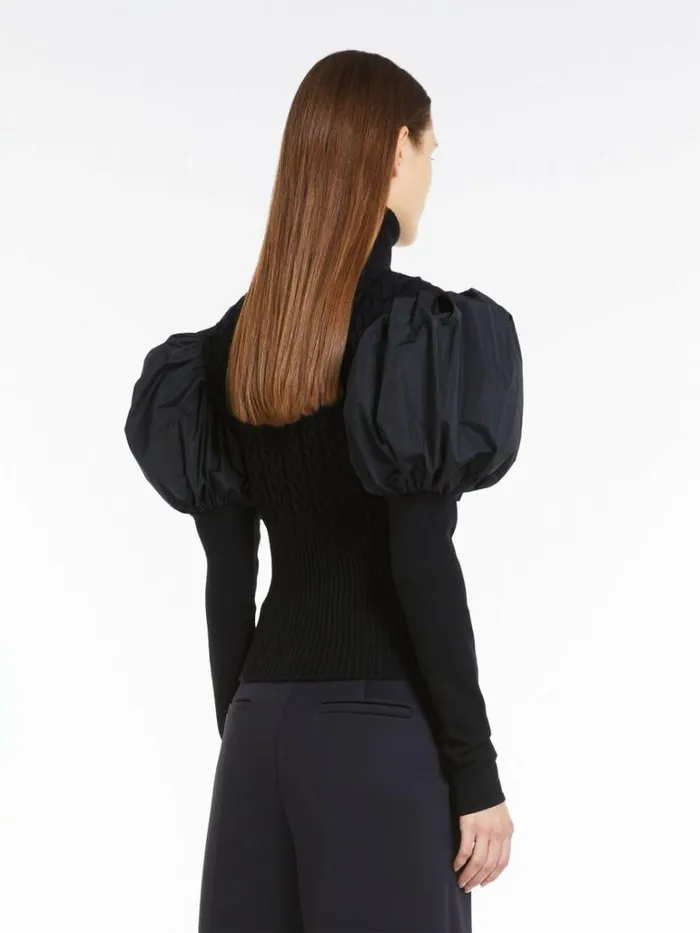 Women Max Mara Knitwear Wool Jumper With Taffeta Sleeves Black