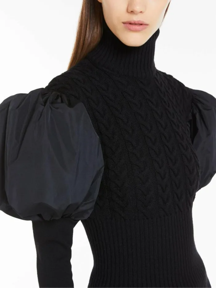 Women Max Mara Knitwear Wool Jumper With Taffeta Sleeves Black