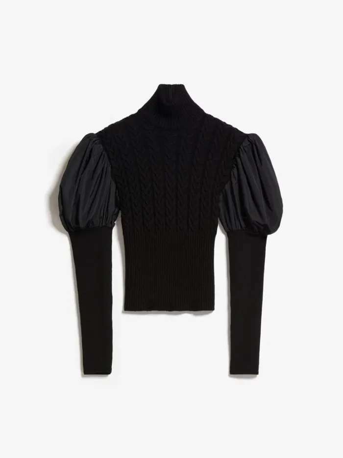 Women Max Mara Knitwear Wool Jumper With Taffeta Sleeves Black