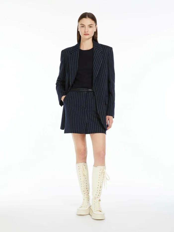 Women Max Mara Skirts Pinstriped Jersey Mini Skirt Ultramarine