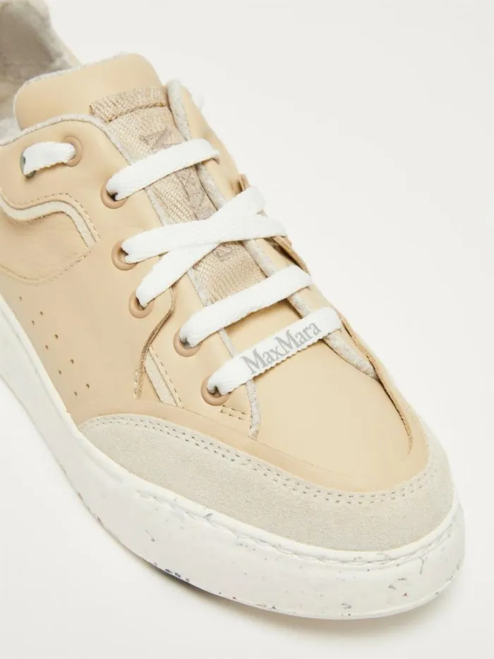 Women Max Mara Sneakers ActiveGreen Trainers In Chromefree Leather Beige