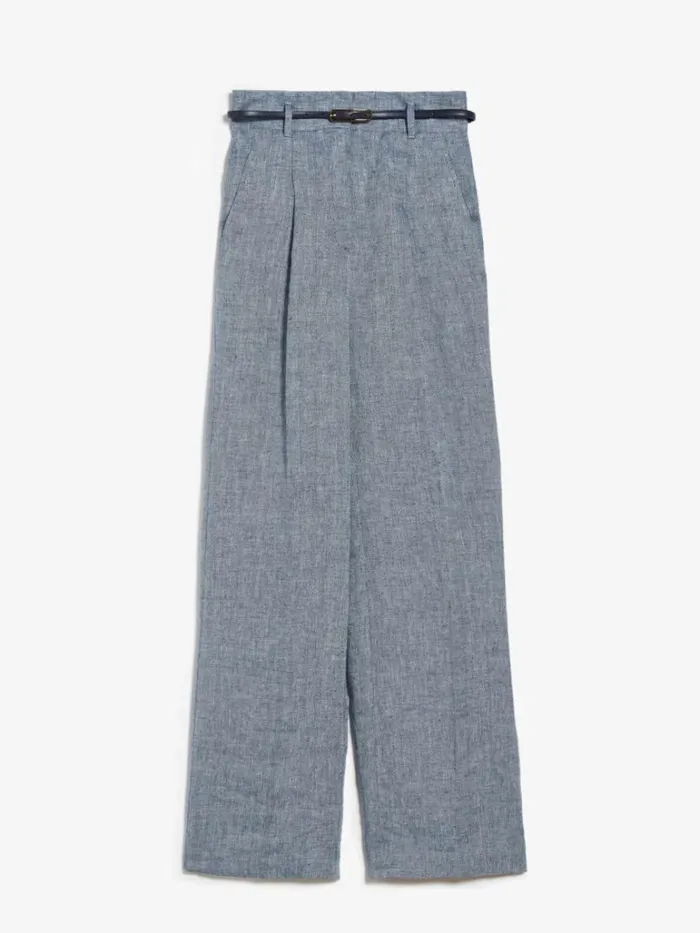 Women Max Mara Suit Herringbone Linen Trousers Navy