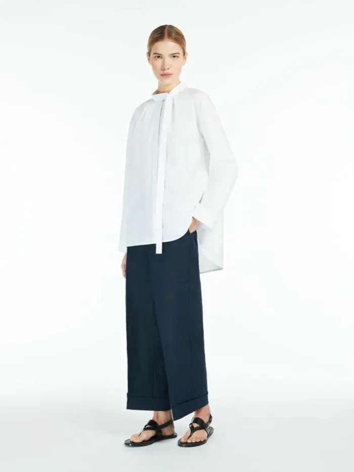 Women Max Mara Suit Linen Canvas Palazzo Trousers Navy