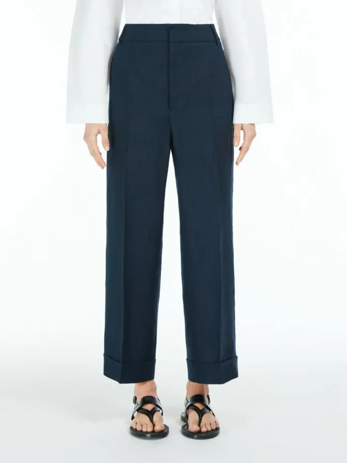 Women Max Mara Suit Linen Canvas Palazzo Trousers Navy