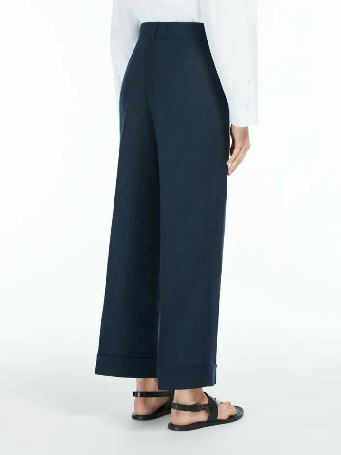 Women Max Mara Suit Linen Canvas Palazzo Trousers Navy